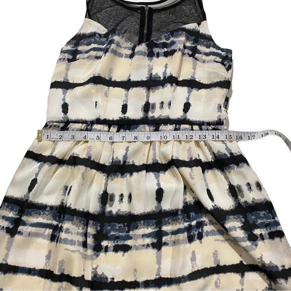 Bar III Women Cream Blue Abstract At Knee A-Line Dress Sz M Mesh Neck Sleeveless - Picture 10 of 14